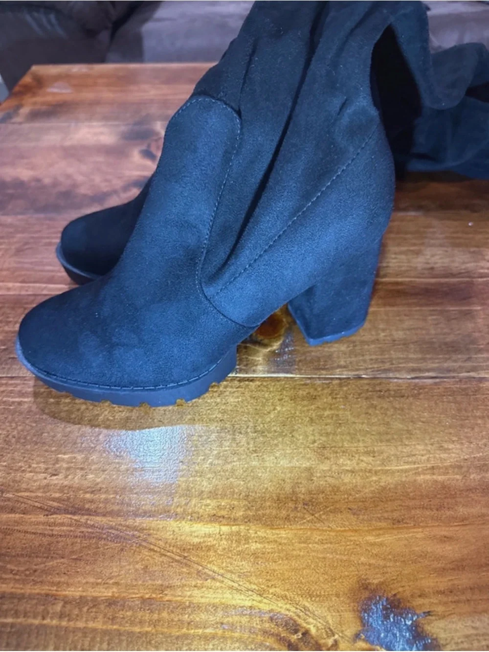 Fashion Nova Black Suede Over-the-Knee Chunky Heel Boots